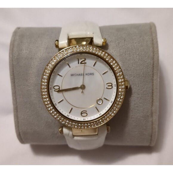 Michael kors white leather and gold tone crystal watch MK5091 - Picture 1 of 5